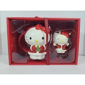 Blue Sky Clayworks Hello Kitty Red &‎ White Christmas Dress Mug & Figurine Set